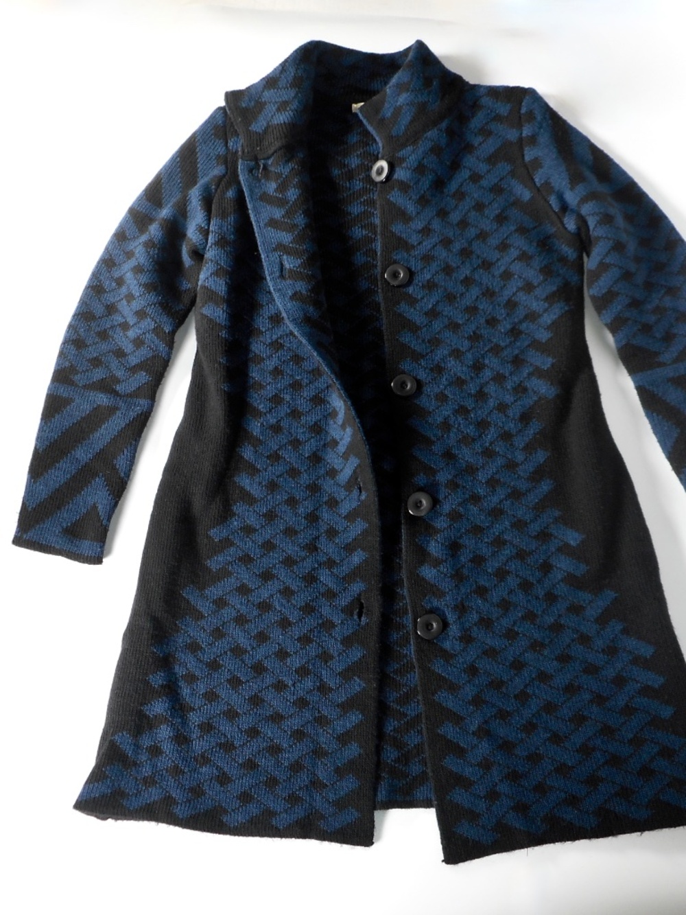 Cocogio Cardigan Blue Black S XS Long Button Sweater Coat Italy Wool Blend